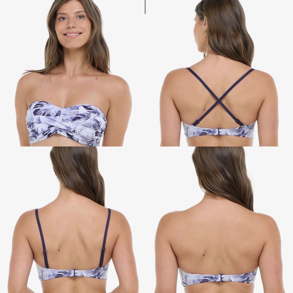 Skye Swimwear Lavender Floral Convertible Bandeau Top Molded Cups XS NWT